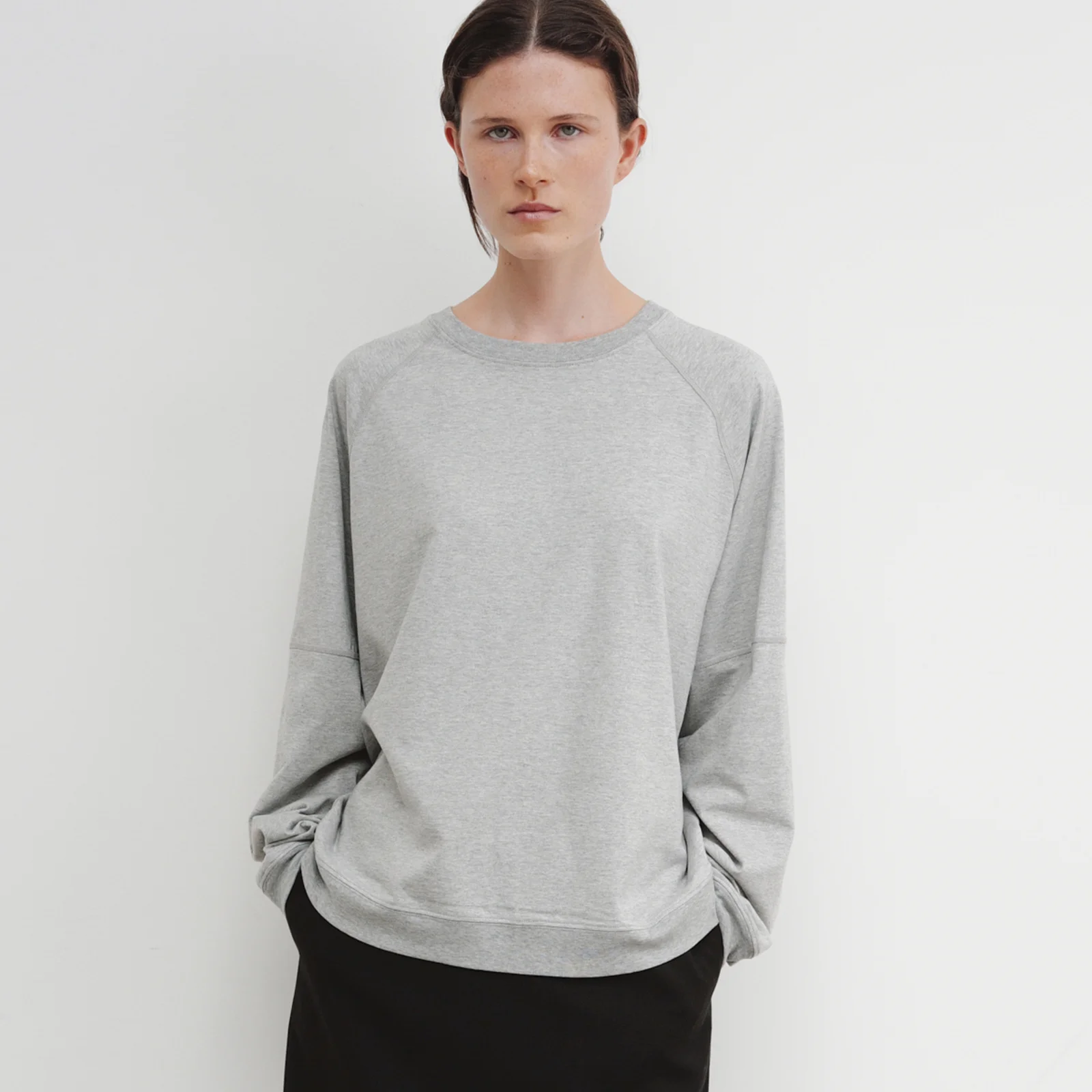Cotton Stitch Long T-shirt (Melange Grey)