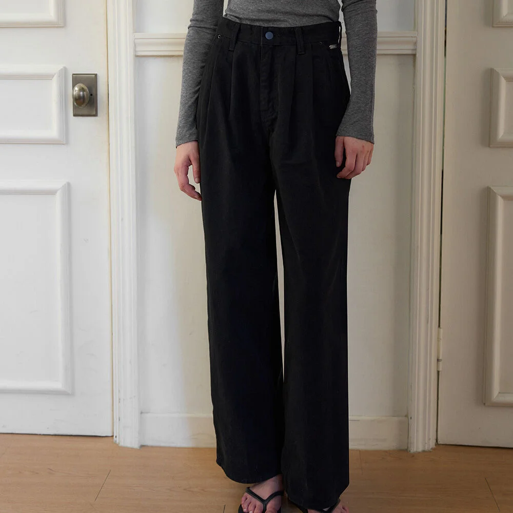 LOENA COTTON TUCK BALLOON PANTS 3COL_BLACK