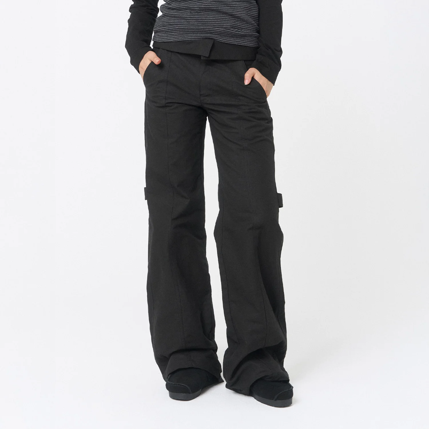 belted folding wide pants BLACK