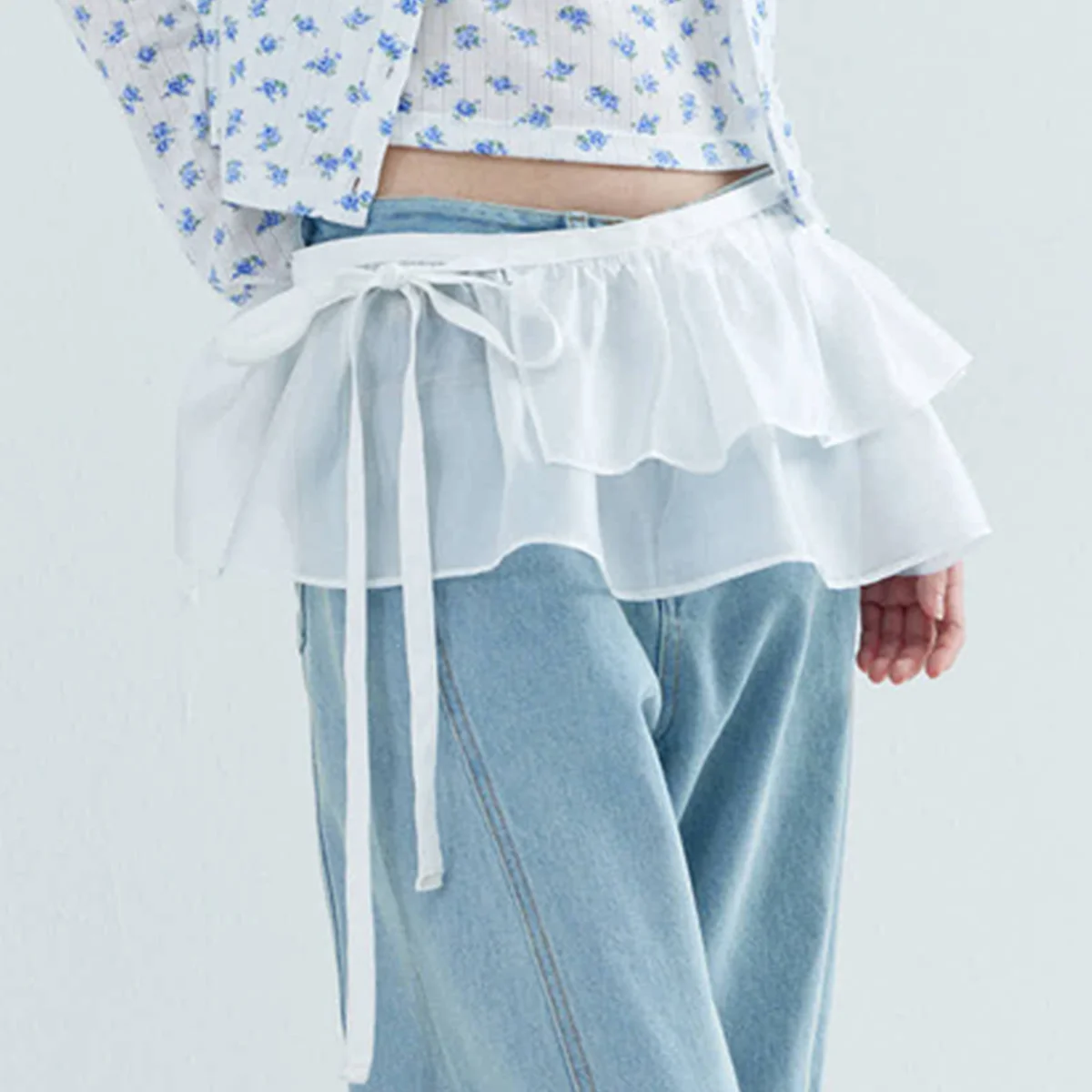 See-through Double Layered Wrap Skirt_White