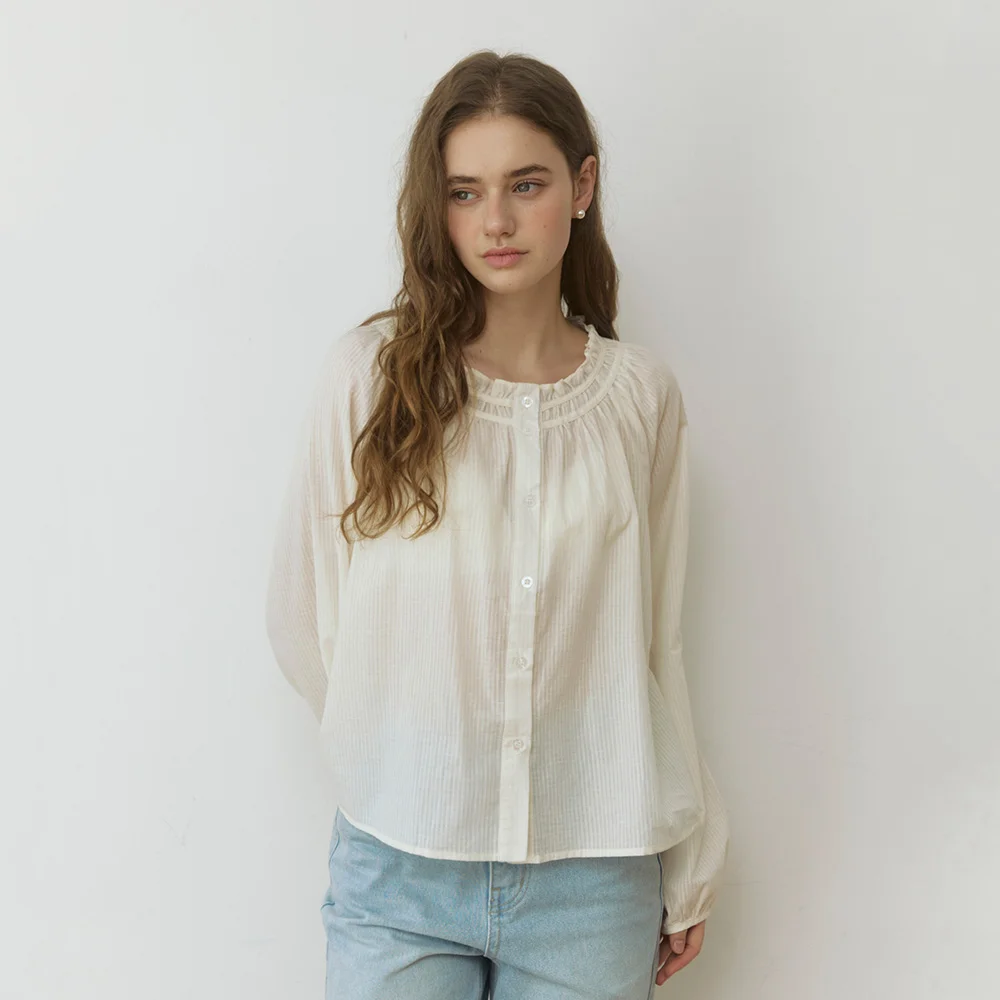 Breeze frill jacquard blouse - cream
