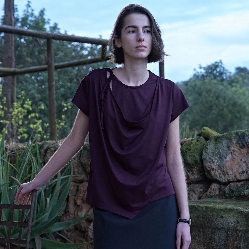 Cowl-Neck Draped Jersey Top SW6ME759_2color