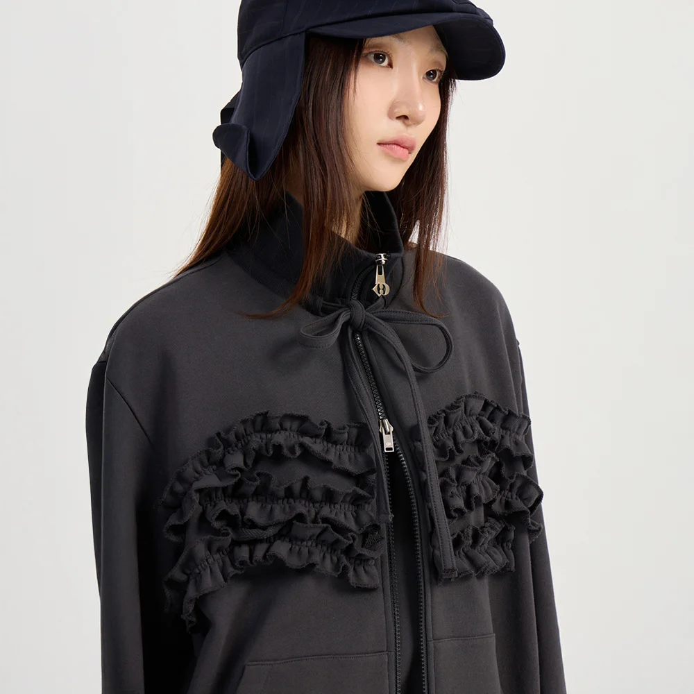 Jersey Frill Zip-up Jumper (dark grey) LFUAM26810GYD
