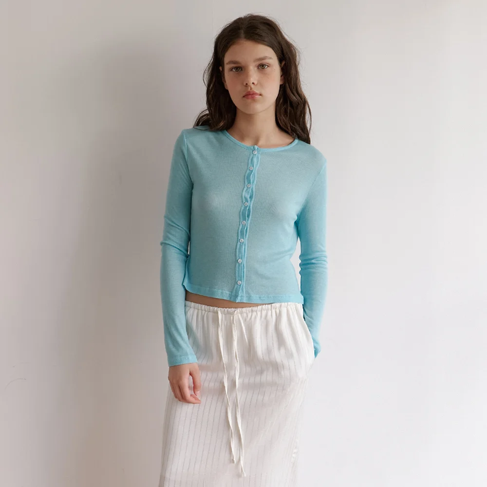 mellow button cardigan - minty sky blue