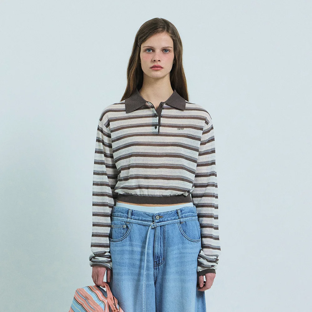 ESTHER STRIPE COLLAR KNIT (BROWN)