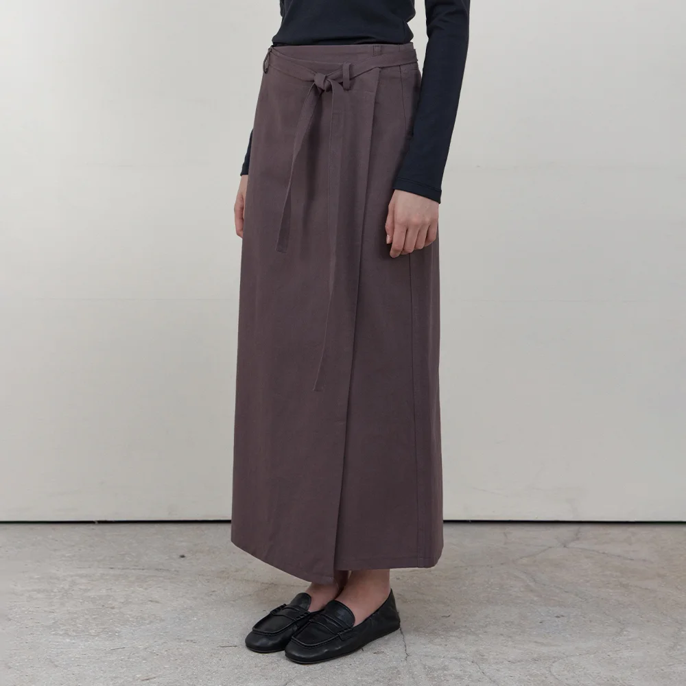 Vintage Washed Wrap Skirt_VINTAGE BROWN(WB6SK06)