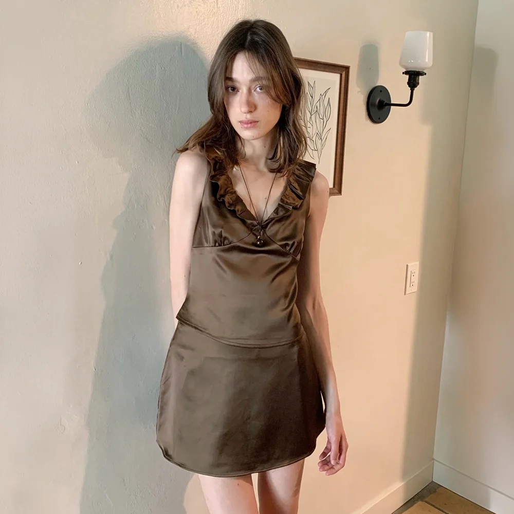 Elia Satin Blouse - Brown