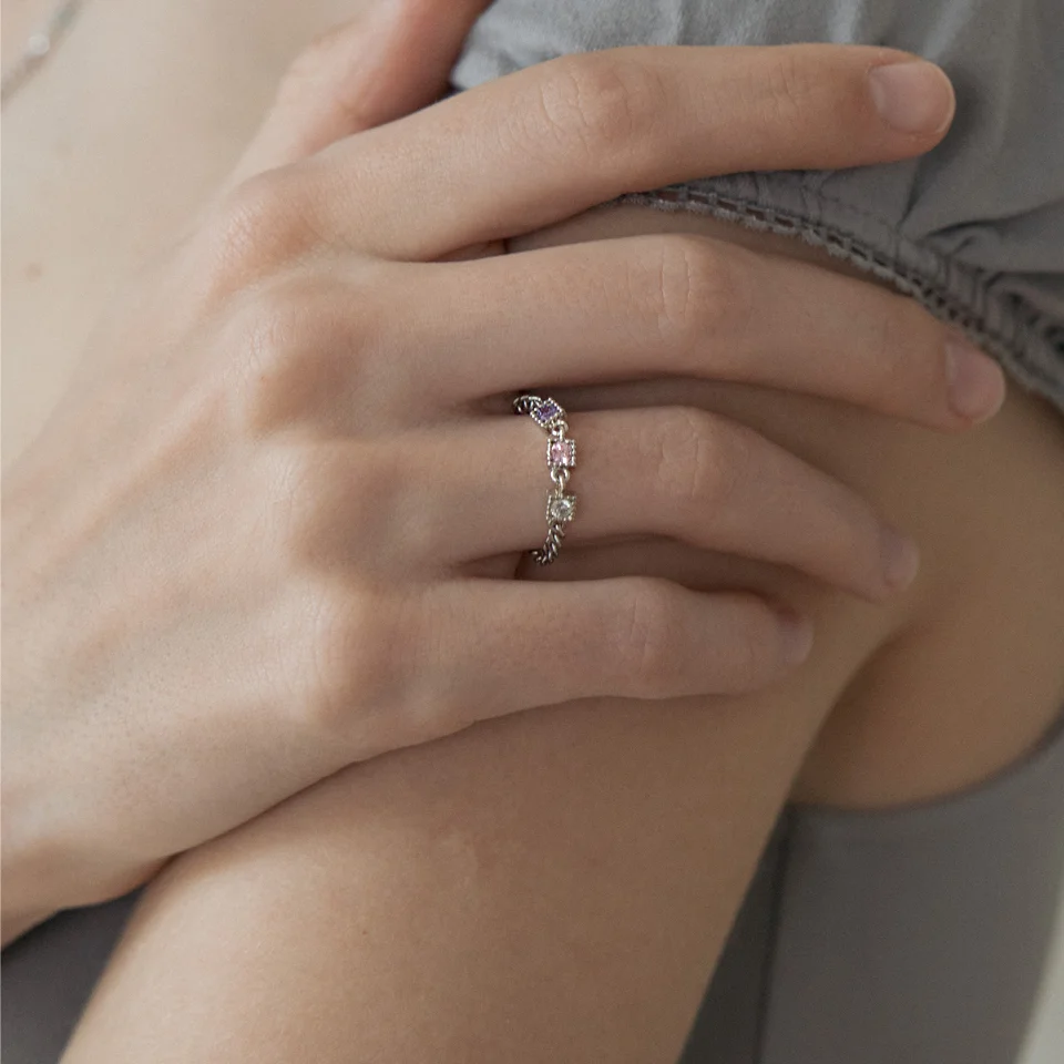 Pastel color cubic chain ring (2color)