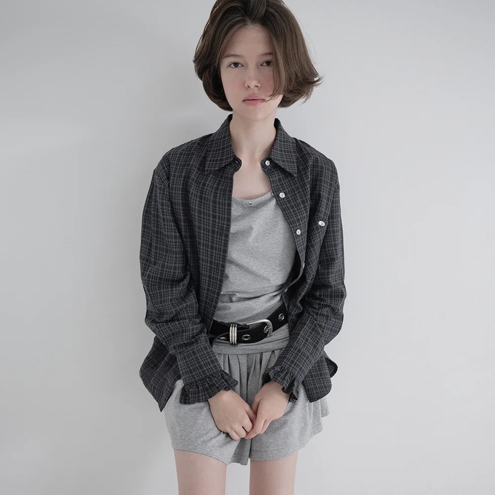 FRILL CHECK SHIRT (BLACK)