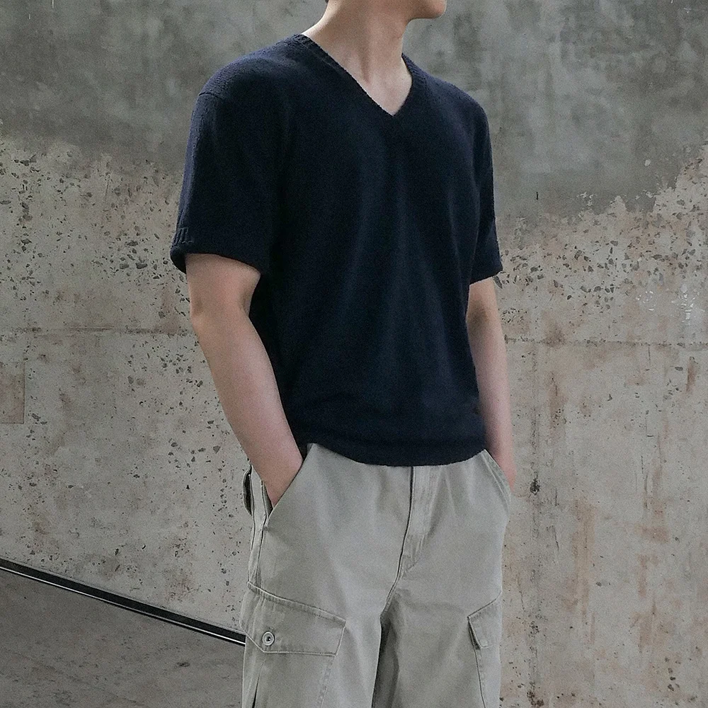 TERRY BOUCLE V-NECK HALF KNIT