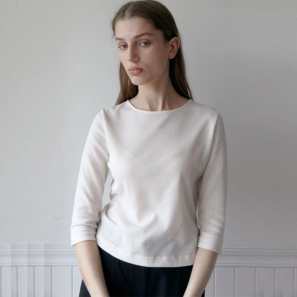 Waffle Three-Quarter Sleeve T-Shirts (Ivory)