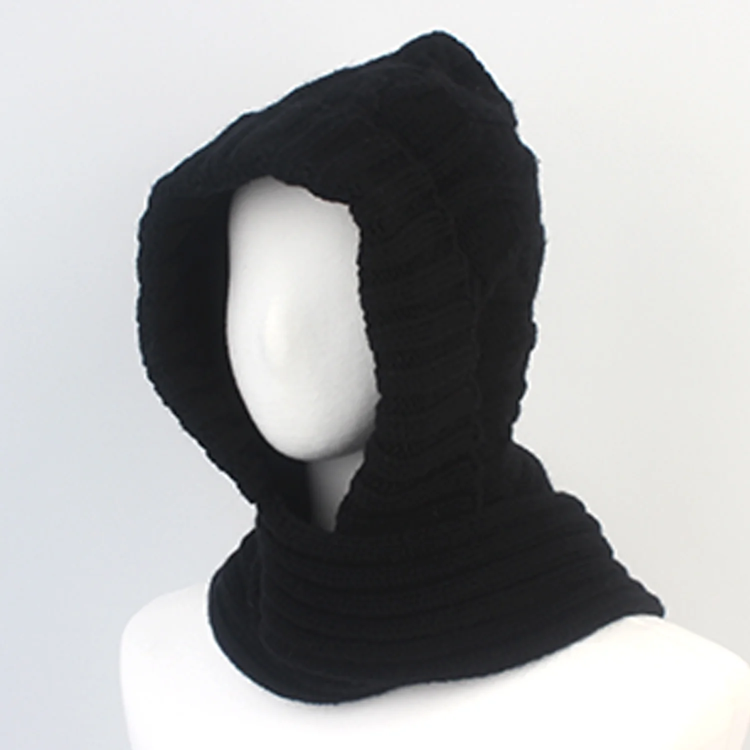 Twist Wool Black Hood Muffler Hat 連帽圍巾