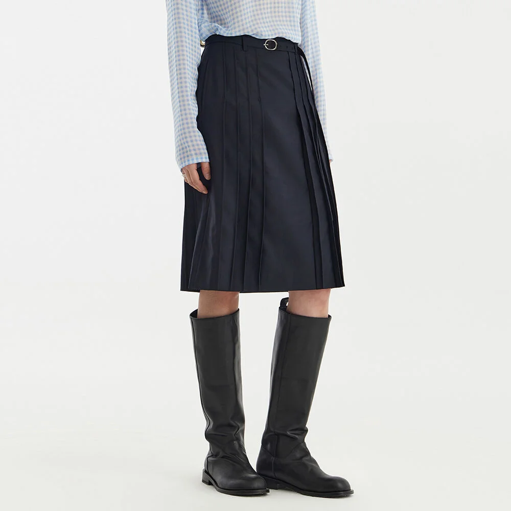 Pleats Midi Skirt - Navy