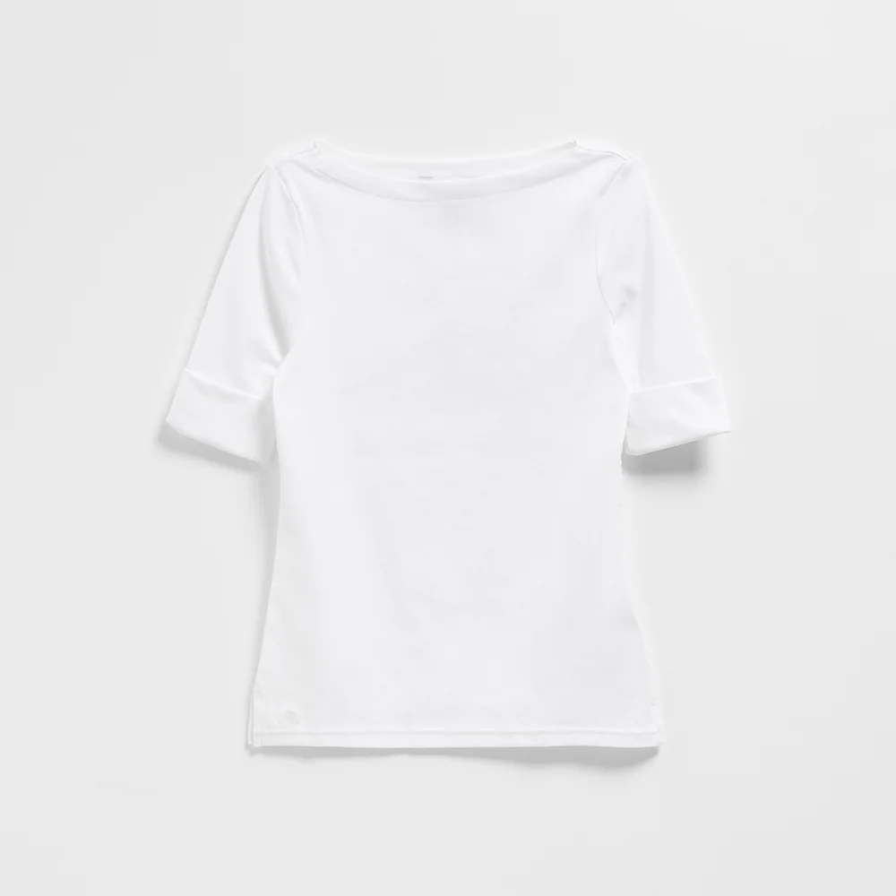 彈力 純棉 船領 T恤 (WHITE)