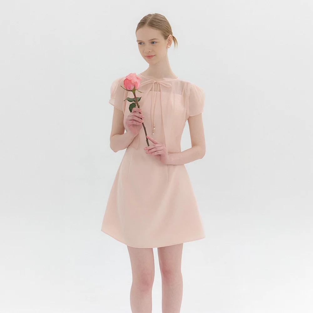 Chiffon Bolero Blouse & Tweed Layered Dress / Pink(2color)