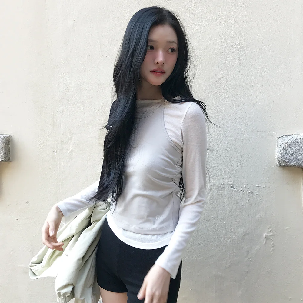 抽褶 掛頸 層次 T恤 ( 象牙色 )