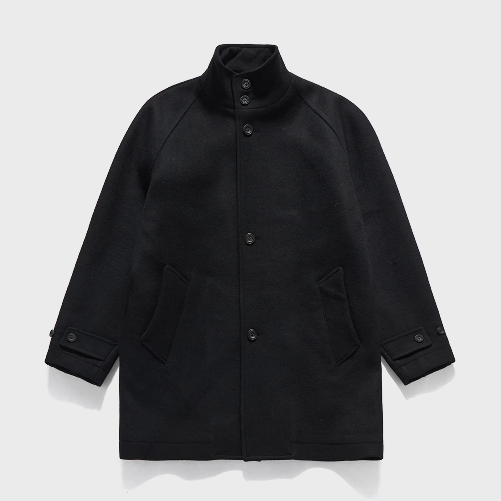 HIGH NECK WOOL HALF COAT / BLACK