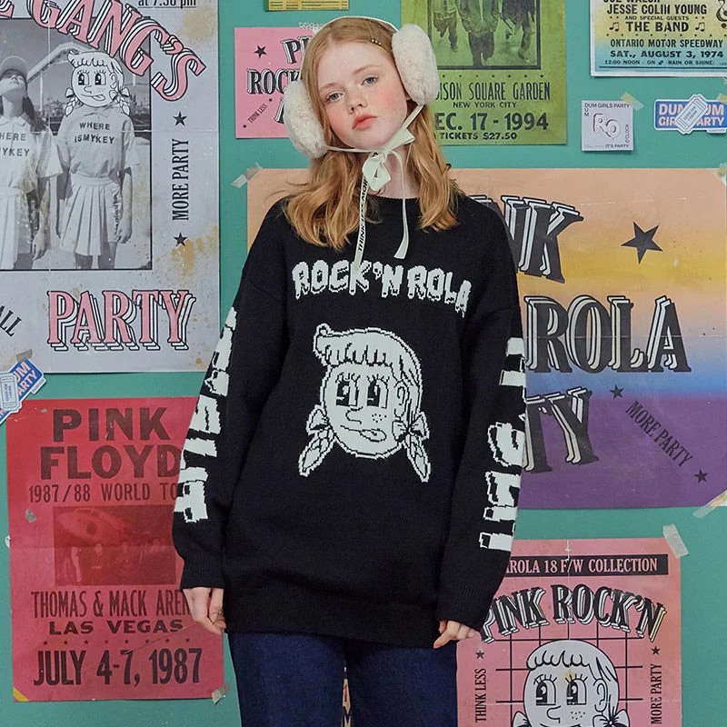 (TS-18712) FACE KNIT PULLOVER BLACK