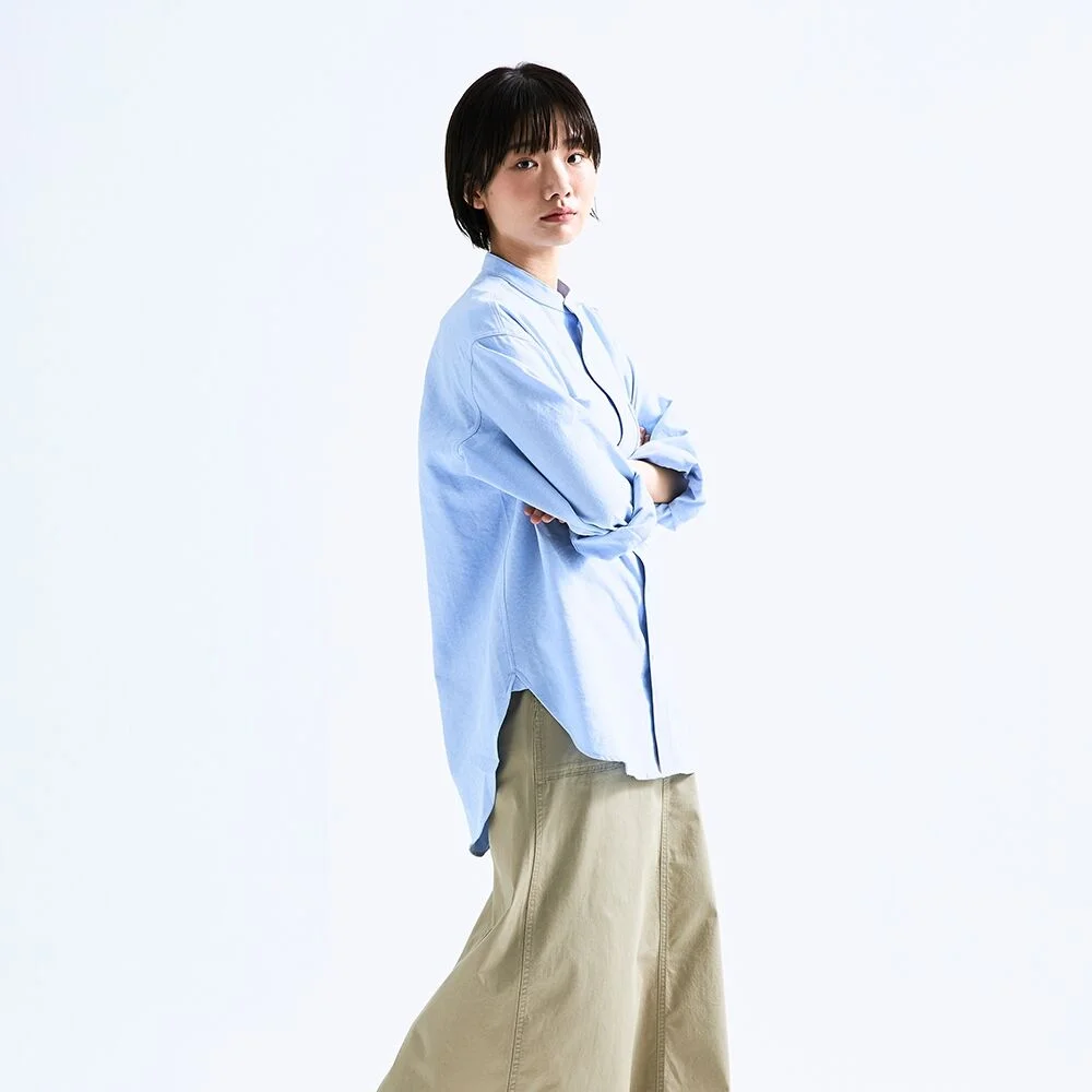 1754 CROWN OVERFIT OXFORD HENLY NECK SHIRTS 藍色