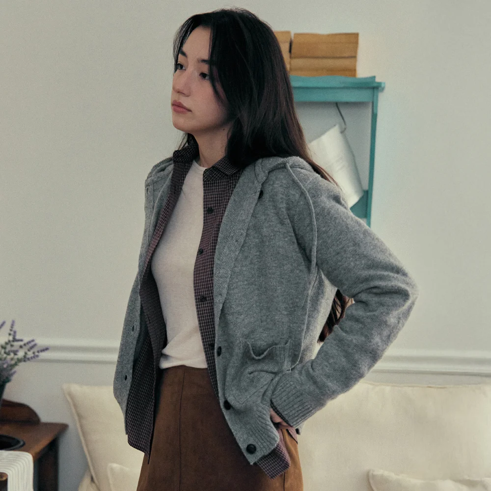 COLIN HOOD KNIT CARDIGAN_MELANGE GREY
