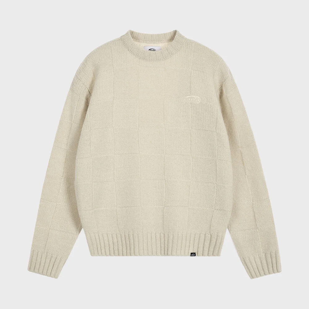 CHECK KNITTED PULLOVER-IVORY