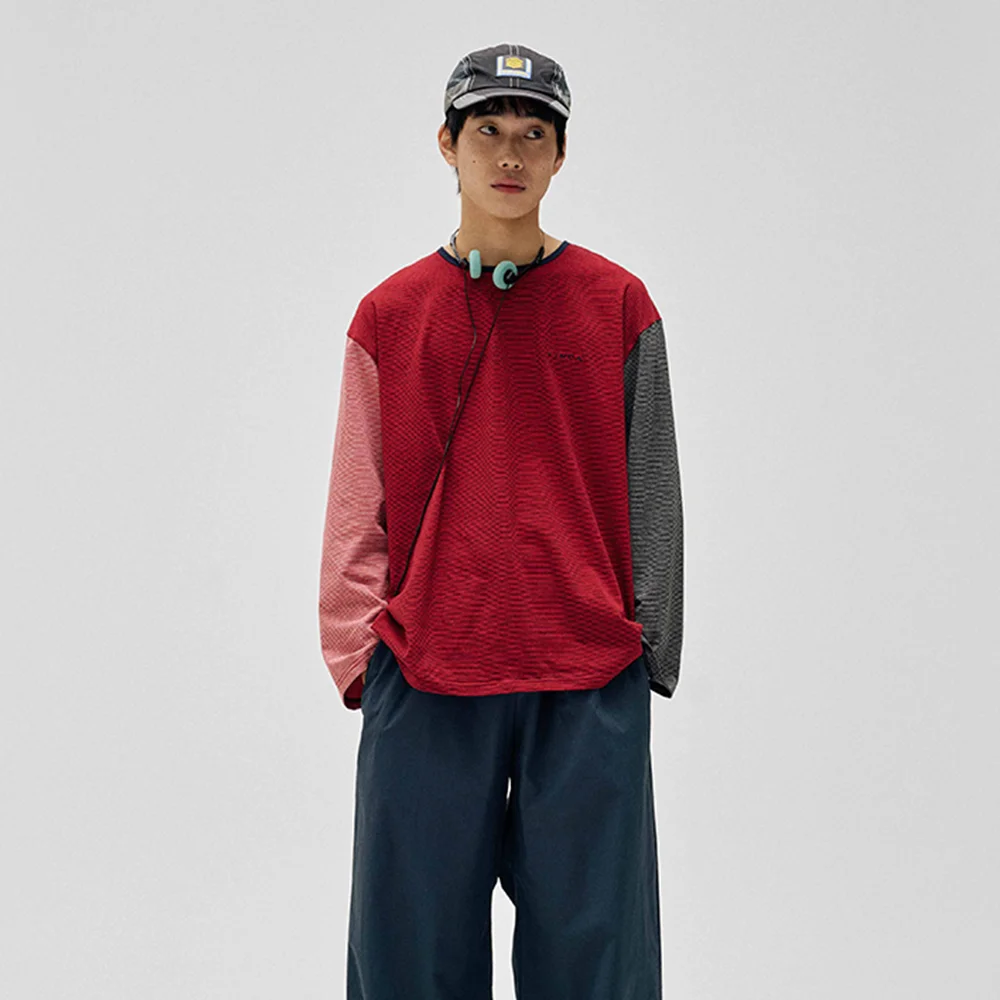 雙 衣袖 T恤_紅黑 條紋 2SIZES