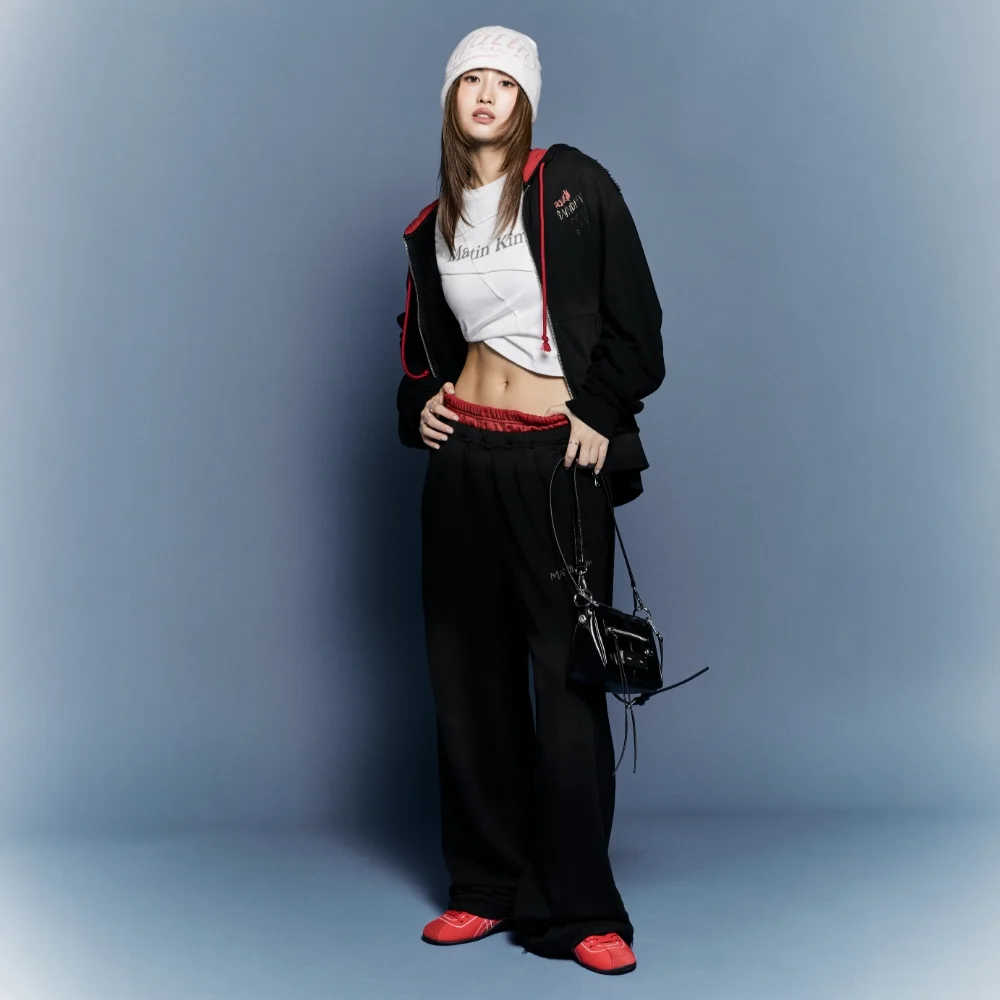VINTAGE WASHED COLOR CONTRAST SWEATPANTS IN BLACK