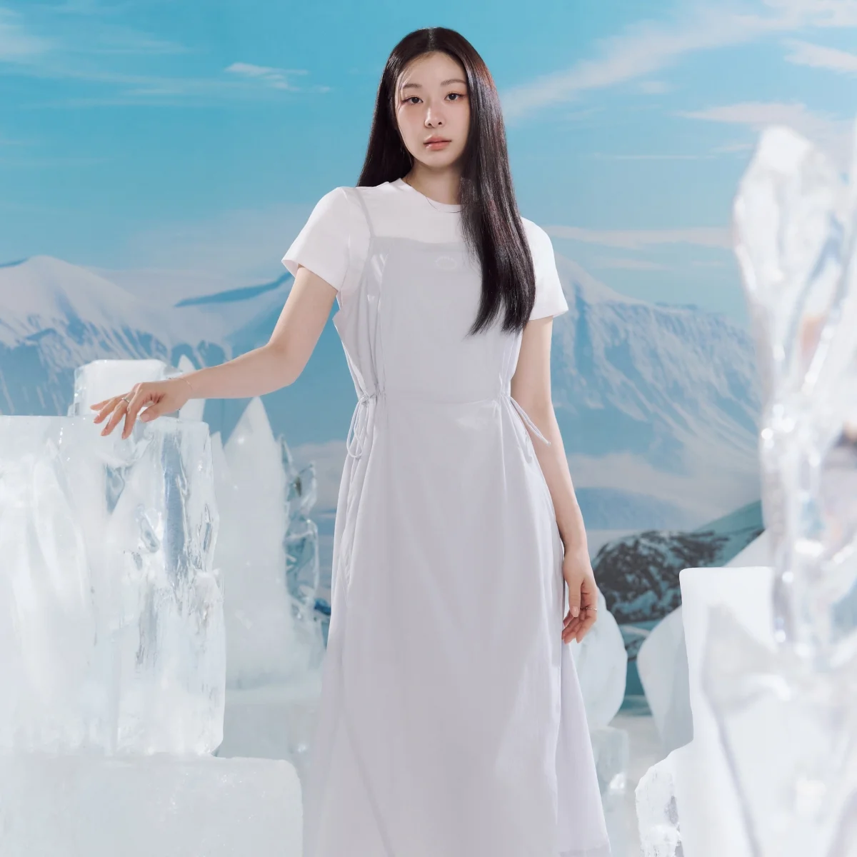 NBNKG3W622 / WOMEN FROZEN 梭織 彈力 無袖背心型 連衣裙 (L/BLUE)