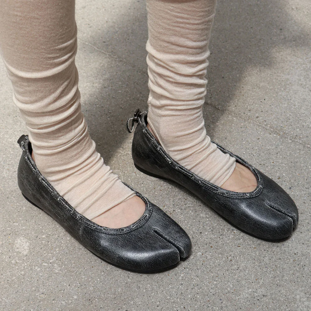 Leather String Flat / Vintage Black