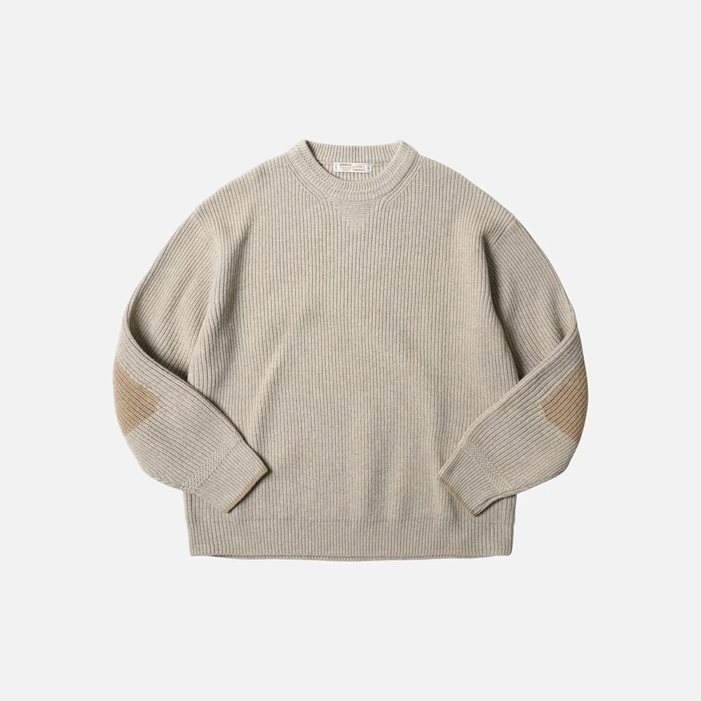 Patch round pullover knit _ oatmeal