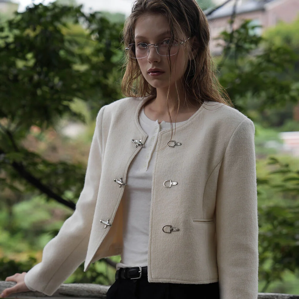 Buckle Pointed Tweed Jacket
