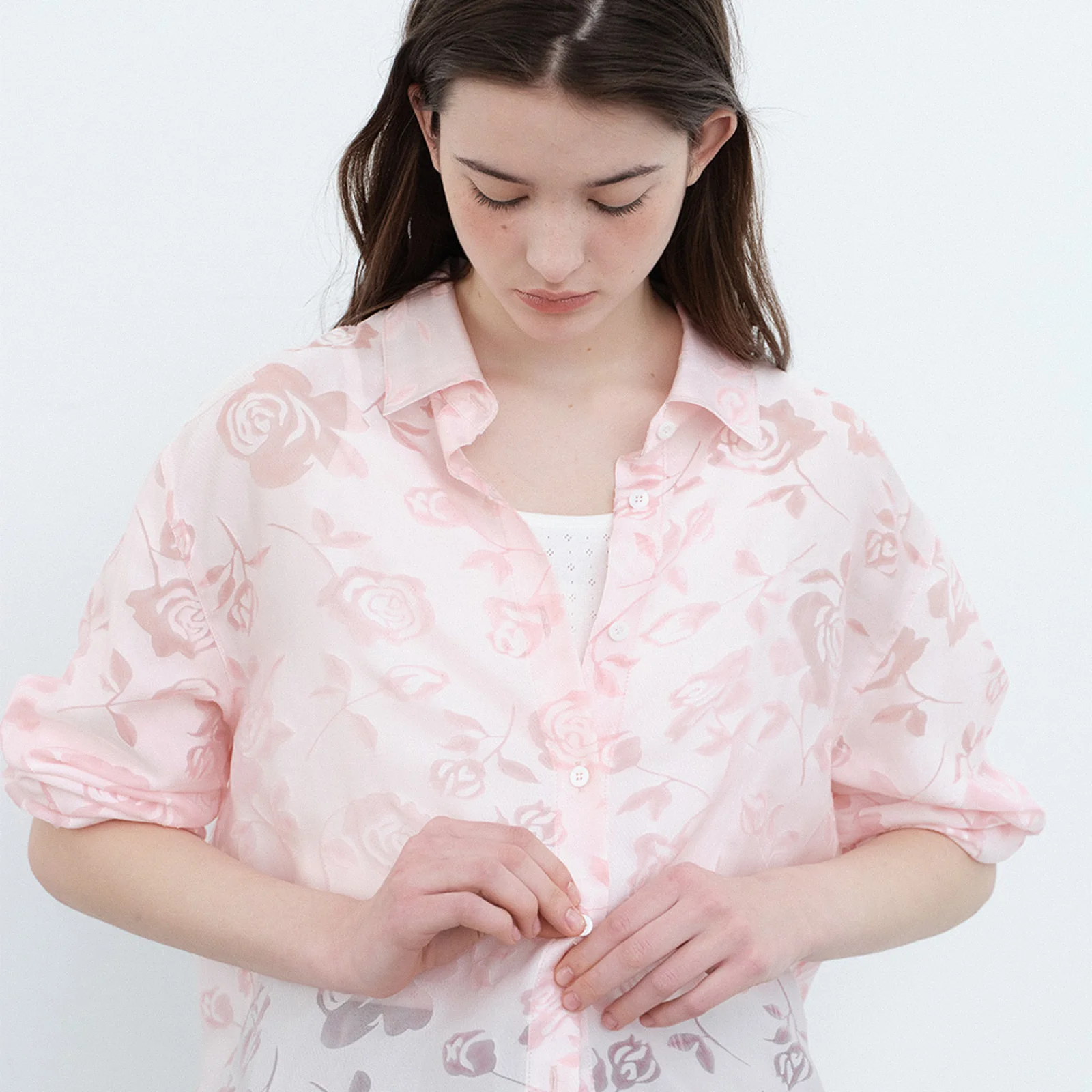 Sheer Rose Shirt-Pink