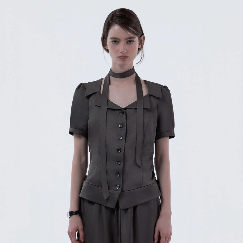 Sandy Satin Blouse - Brown