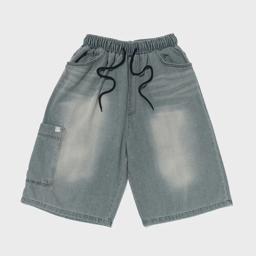SAND BRUSH POCKET BERMUDA DENIM PANTS (L.BLUE)