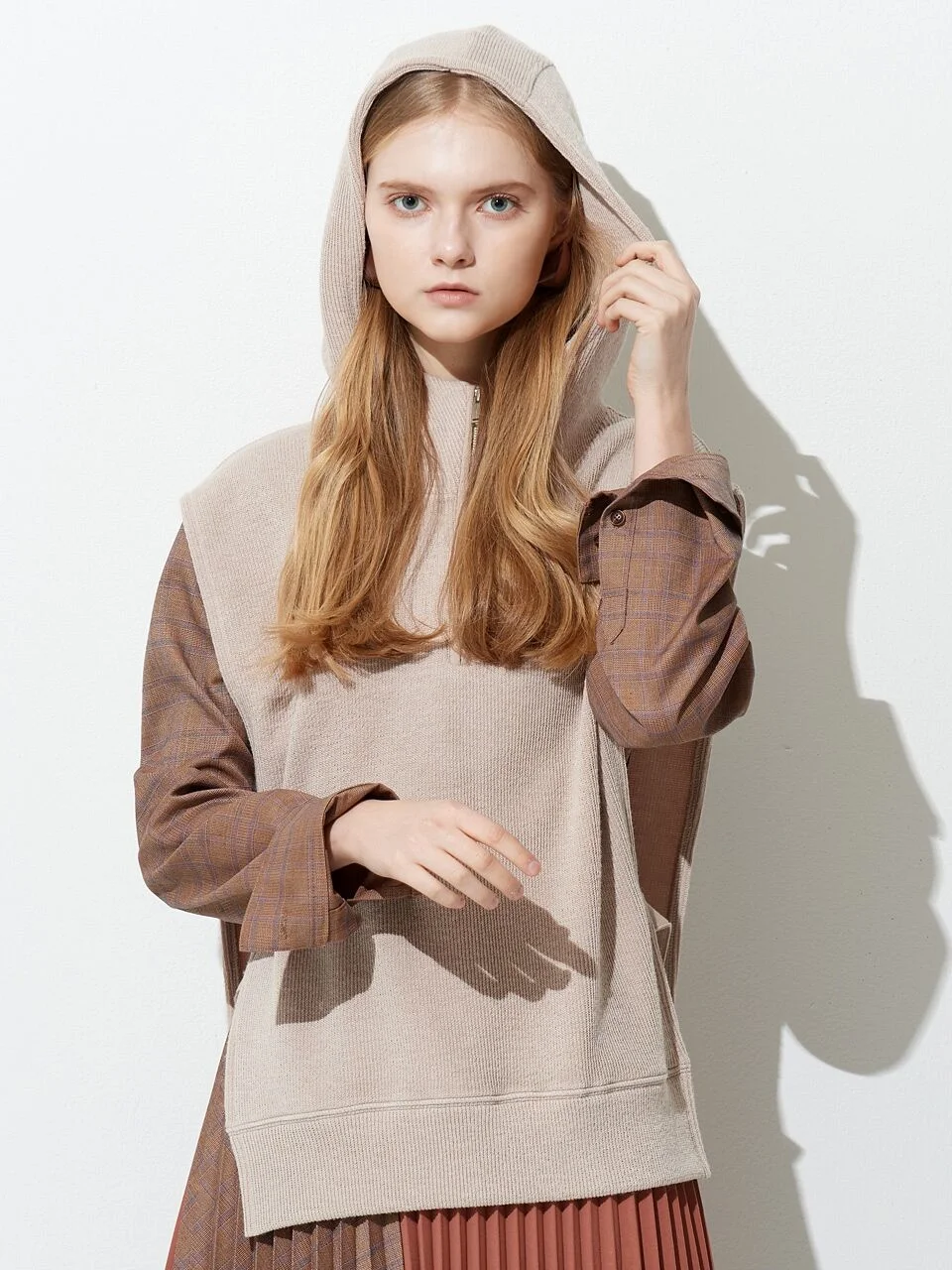 HOODY MUFFLER VEST BEIGE