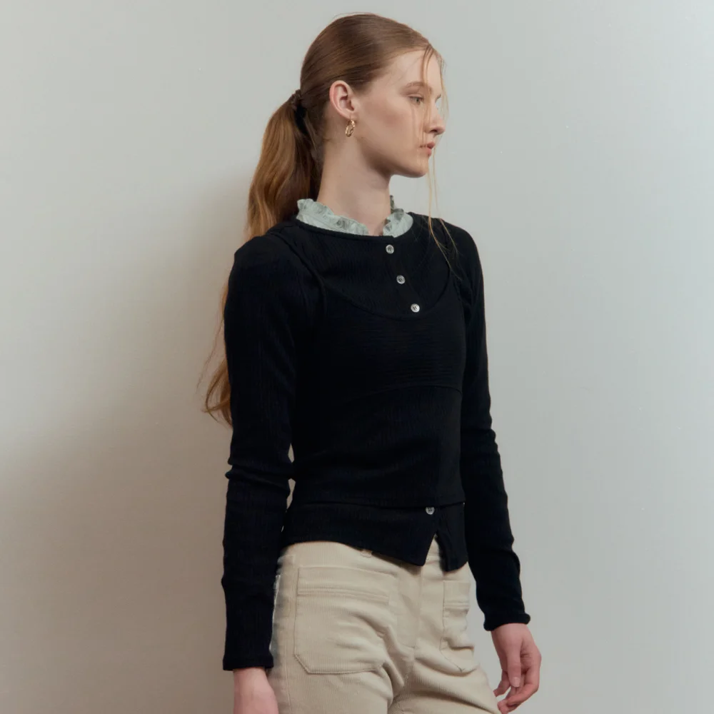 Douce Bustier Layered Cardigan Black