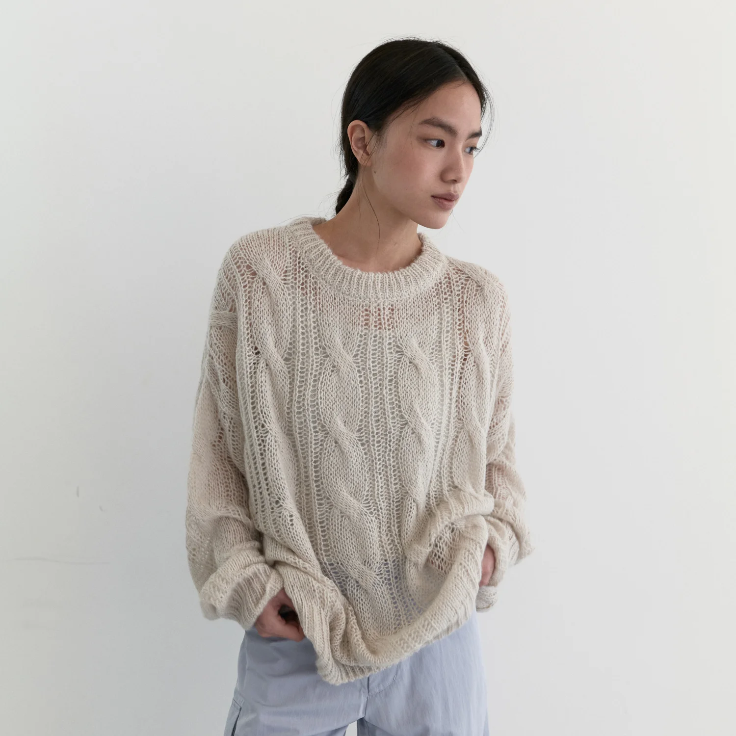SHEER ROUND OVER KNIT_IVORY