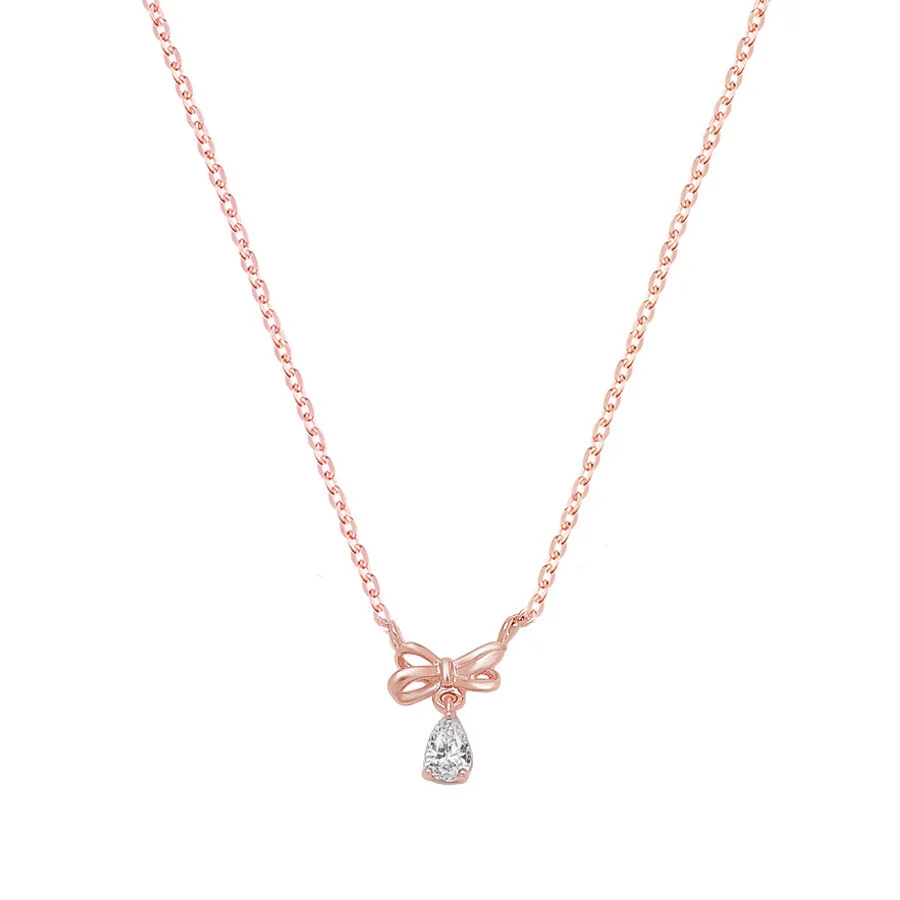 可愛 垂肩 BL253N1209 女裝項鏈 蝴蝶結 水珠 水鑽 玫瑰鏈 Necklace