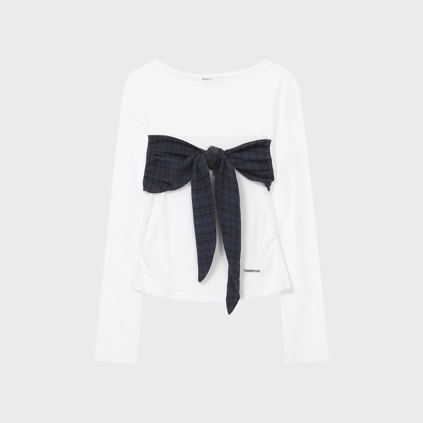 Check tie long sleeve WHITE