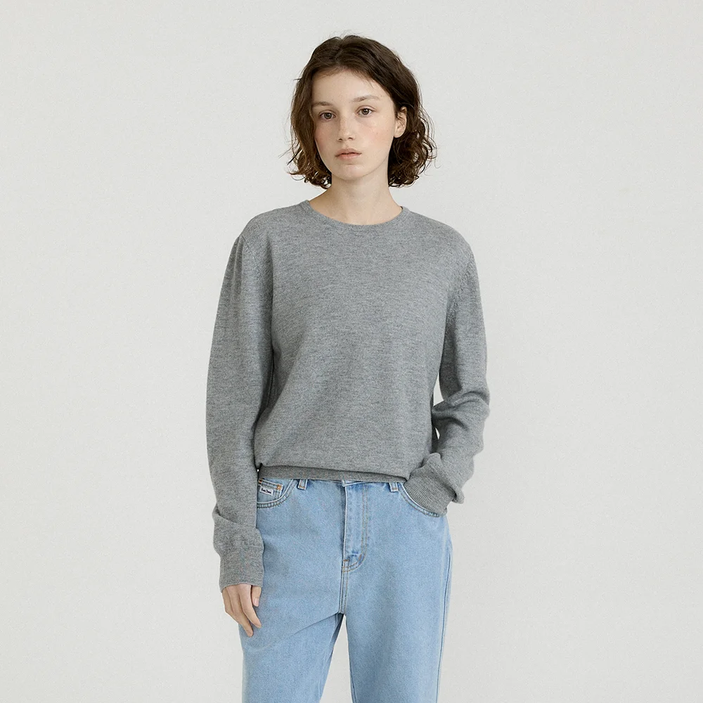 Classic Round Neck Knit (Melange Grey)