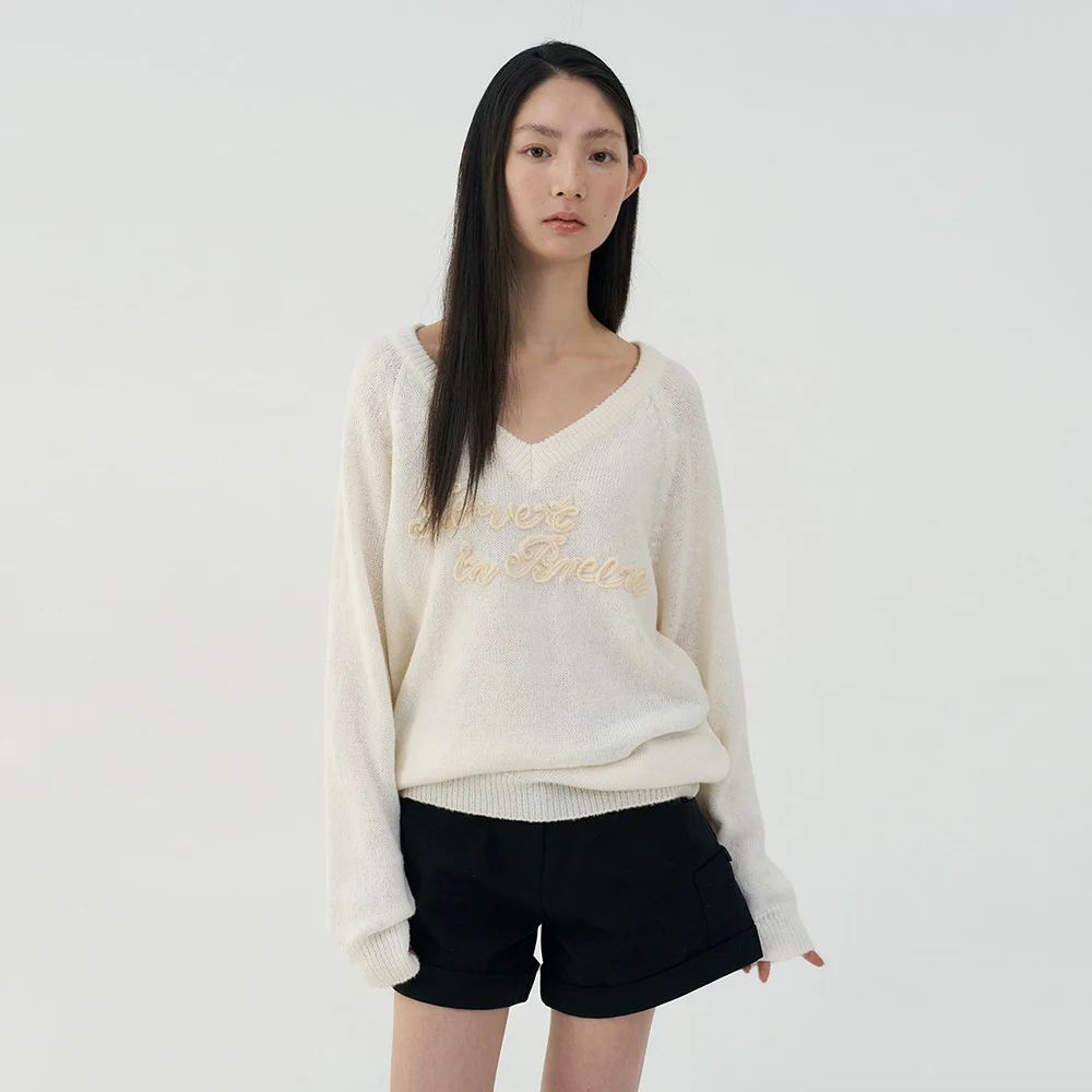 Loose V-Neck Knit - Ivory