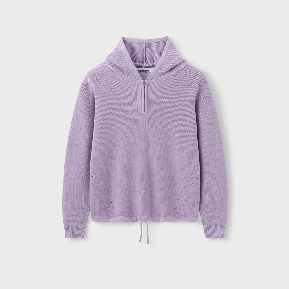 HALF ZIP-UP HOOD KNIT LILAC