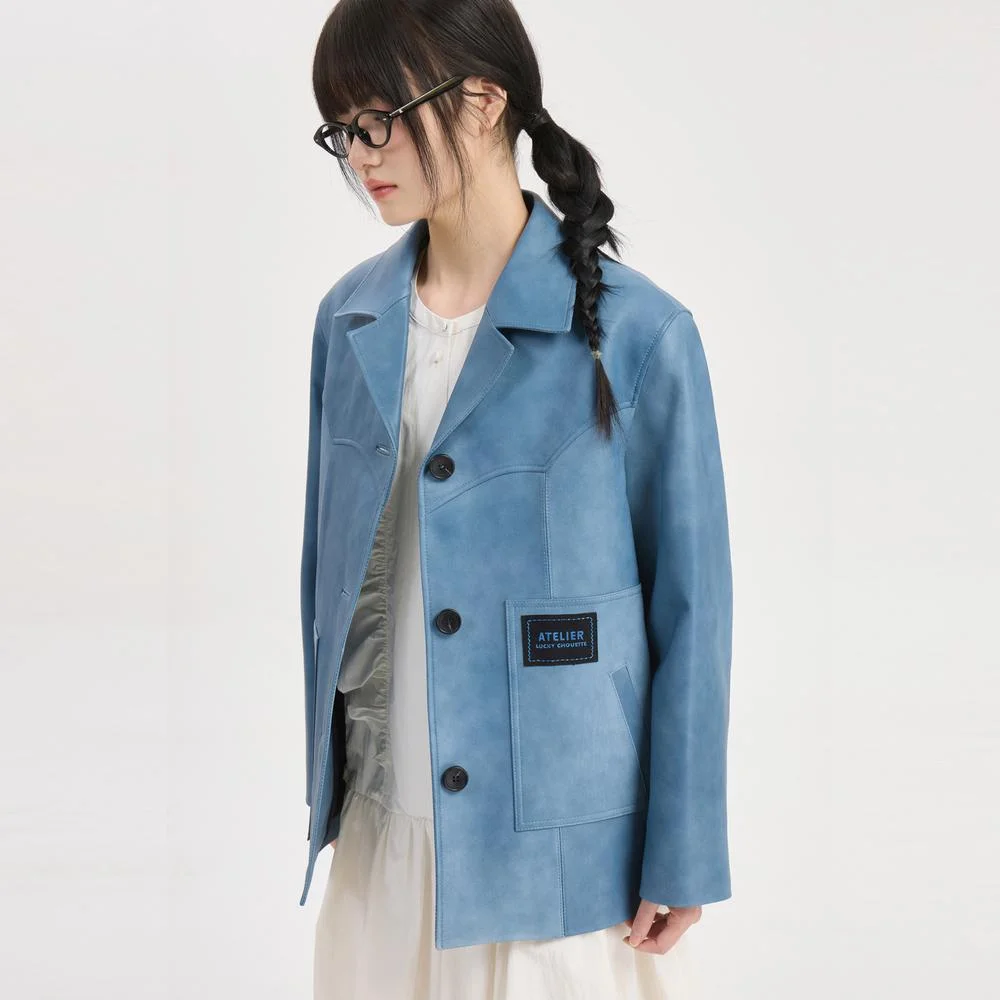 Solid Nappa Real Leather Jacket (blue) LFUDS26815BUX