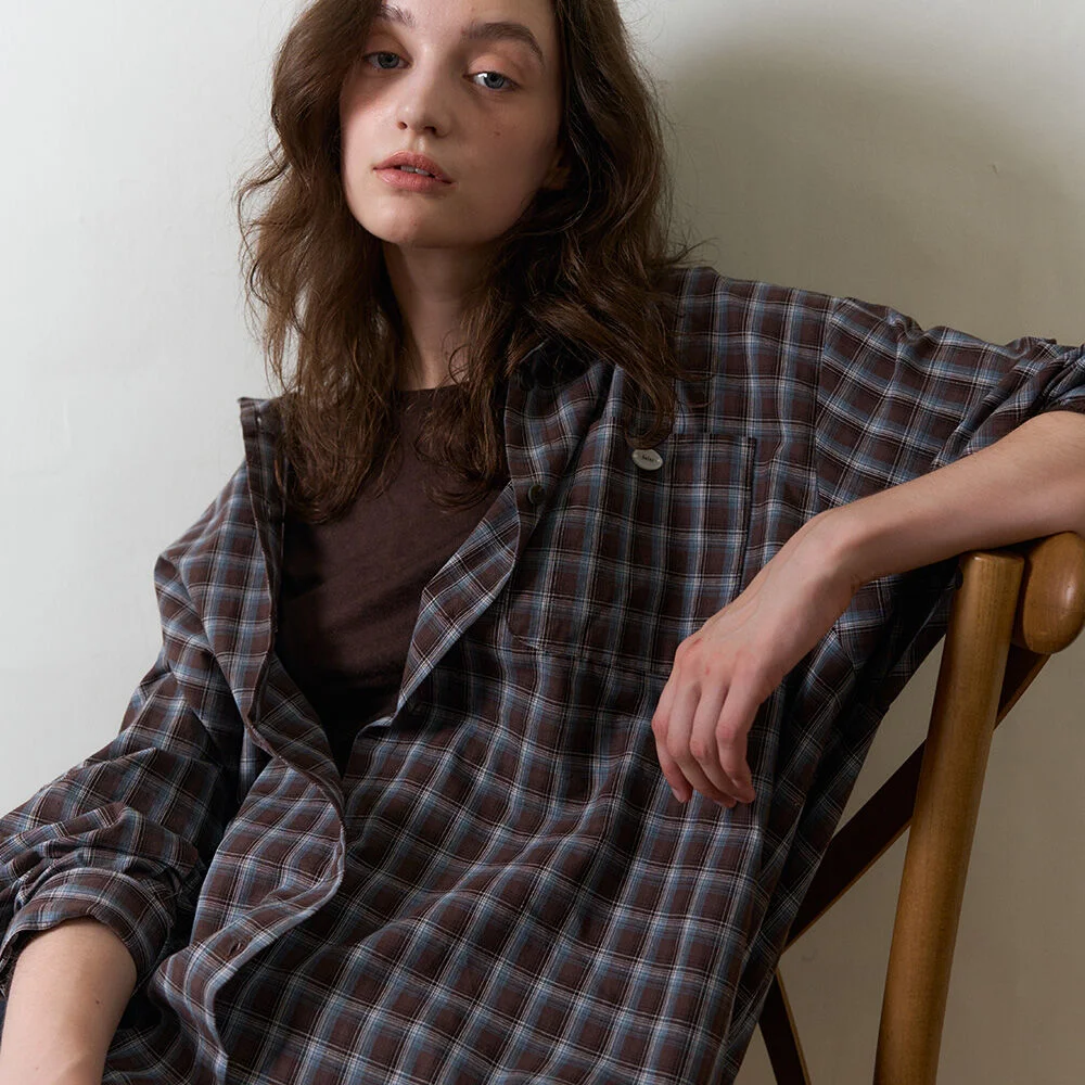 BERON CHECK OVERSIZED SHIRTS 2COL_BROWN