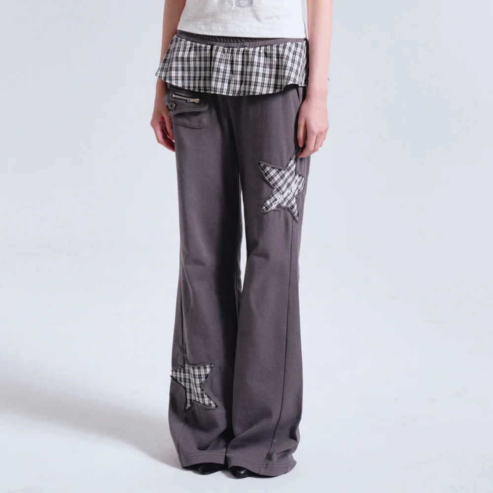 CHECKED FRILL SKIRT CUT-OFF BOOTS CUT PANTS CHARCOAL