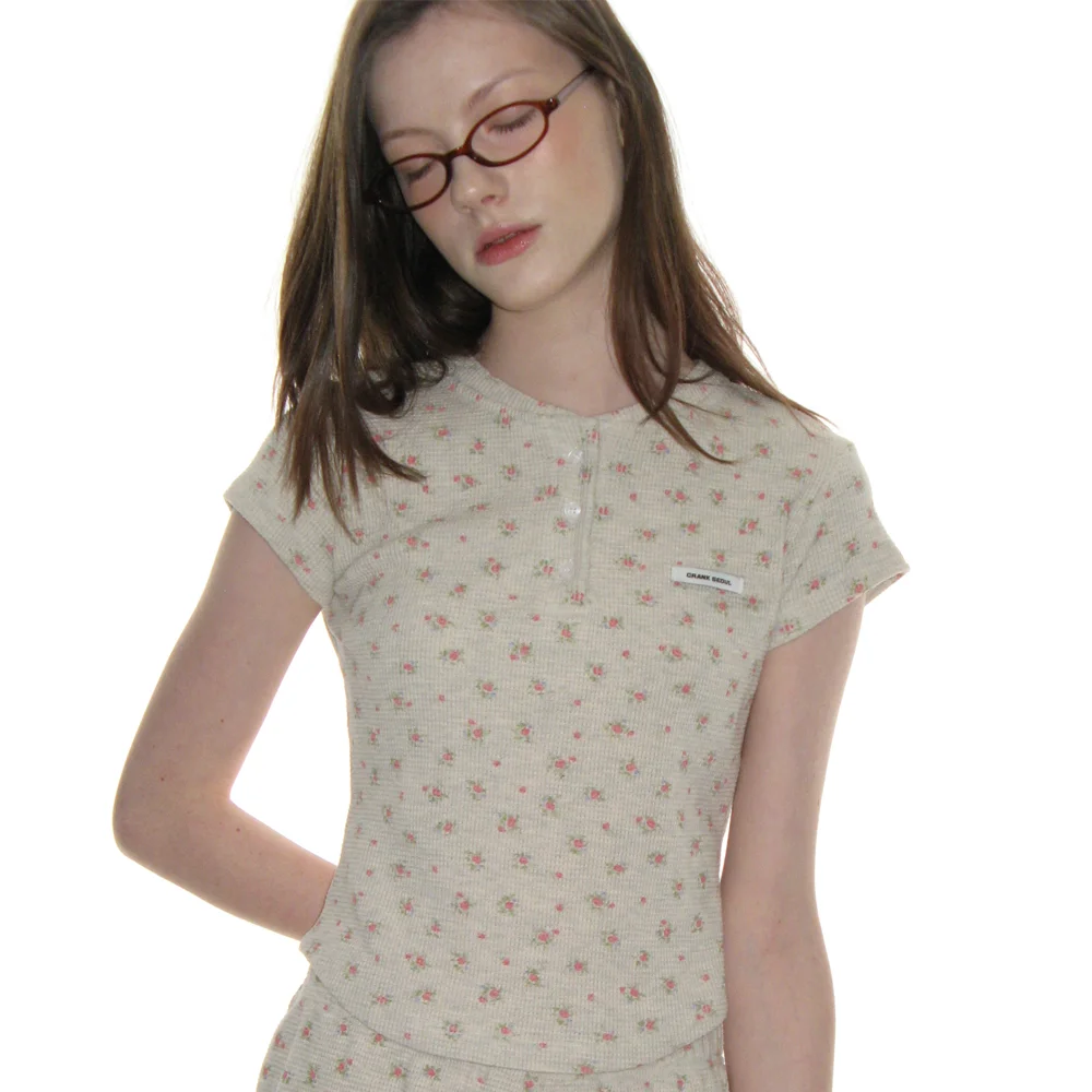 FLOWER HENLEY NECK TOP_OATMEAL