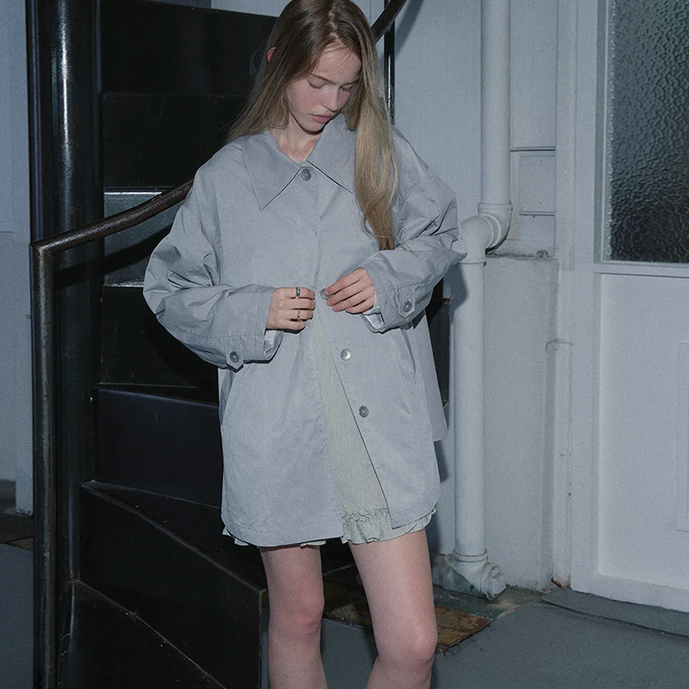 FLARE HALF COLLAR JACKET (LIGHT GREY)