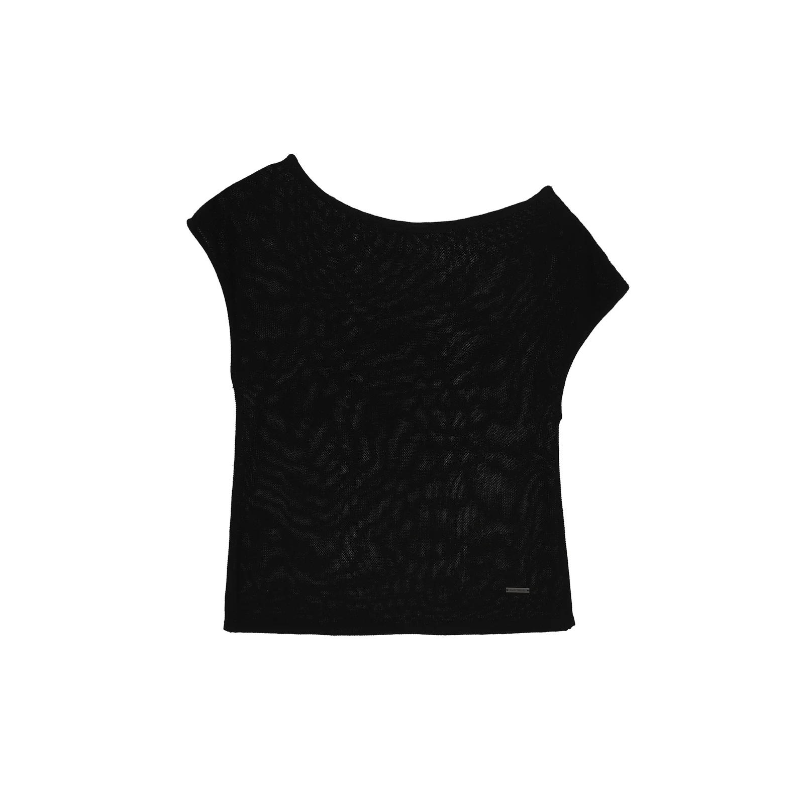 TEXTURED BOAT NECK KNIT TOP_BLACK