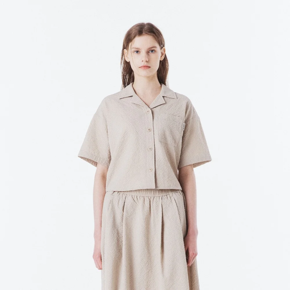 W SEERSUCKER HALF SLEEVE SHIRTKET - L/BEIGE (P262WSH180)