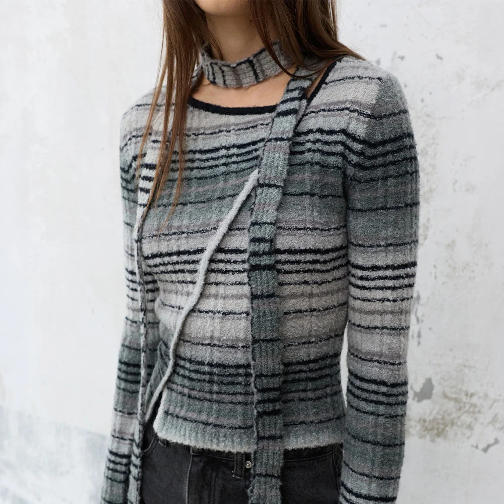 Stripe Muffler Set Knit VK6AP978_2color